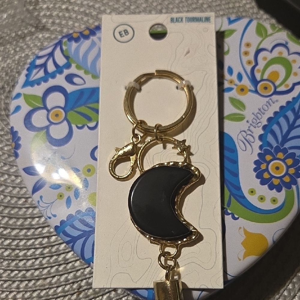 🚨2 For $20🚨Earthbound Black Tourmaline Crecsent Moon Hang Tag